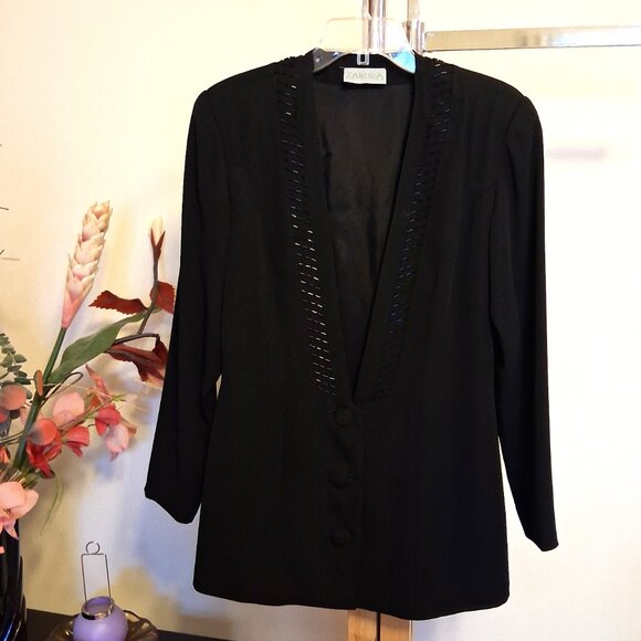 Preowned Women's Zakura 2 Piece Black Lined Beaded Blazer & Dress Set 10 M - Picture 15 of 16
